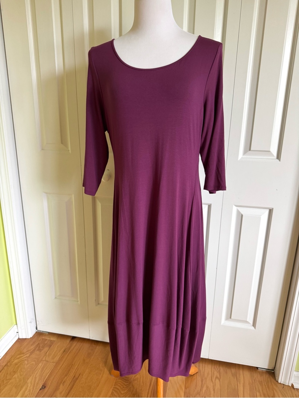 EILEEN FISHER Burgundy Bubble Hem Jersey Dress L NWOT